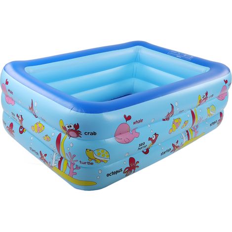 Piscine gonflable pour enfants, style familial, avec salon de natation gonflable, motif dessin animé, jouet de jardin bleu à 3 couches (1/5)