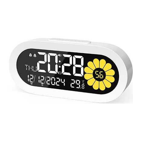 Sveglia digitale: orologio da scrivania con display LCD VA e indicatore dei secondi a forma di fiore, ampio display, facile da impostare con funzione snooze di 9 minuti, formato 12/24 ore. (1/5)