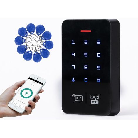 Contrôleur d’accès WiFi avec Clavier à Code Rétroéclairé et RFID ID + IC (NFC), Étanche IP68, DC 12–24V, pour Appartement, Bureau, Portail, avec 10 Porte-clés RFID 125Khz (1/5)