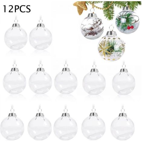 Other Christmas decorations, Clear Christmas baubles, 12 Christmas baubles, DIY fillable baubles, Clear plastic baubles, Christmas decorations (8 cm) (1/4)