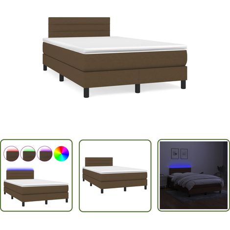 The Living Store Sommier à lattes de lit matelas et LED marron foncé 120x190 cm - Sommier Tapissier - Lit Avec Led - Matelas À Ressorts Ensachés - Têted Lit Ajustable - Éclairage LED (1/5)