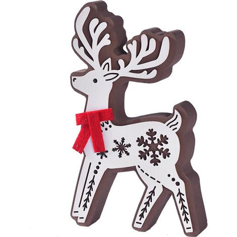 Ornement De Noël - Cerf En Bois - Décoration De Fenêtre Et De Table - Pour Arbre De Noël Intérieur, Cheminée Ou Bureau - Blanc - Lot De 1 (1/2)