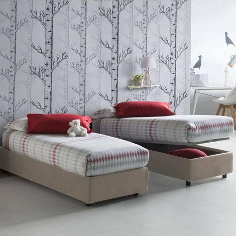 Talamo Italia Cama individual Amelia, Cama contenedor con revestimiento de tela, 100% Made in Italy, Apertura frontal, con colchón Cm 80x190 incluido, Tórtola, con embalaje reforzado (1/4)