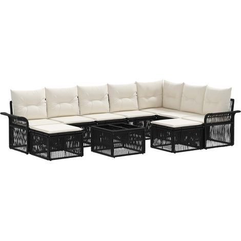 vidaXL Set Divano da Giardino 10 pcs Nero e Bianco Crema polyrattan