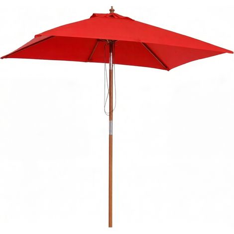 Parasol de jardin rectangulaire inclinable en polyester rouge avec structure en bambou (1/5)