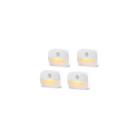 Lot de 4 lumières à détecteur de mouvement pour l'intérieur, veilleuse à détecteur de mouvement, 3 A, alimentées par piles sur placard, escaliers
