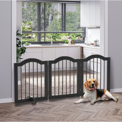 CHICFURN Barrera de seguridad plegable para perro 154,5 x 61 cm de madera negra, 3 paneles (1/5)