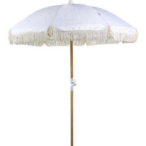 Sombrilla blanco madera clara 150 cm poste madera haya resistente UV Mondello (1/5)