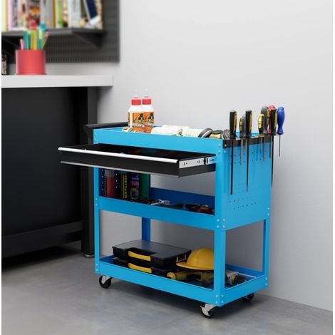Carro de herramientas 82x35x76 cm de acero azul, 3 niveles y 4 ruedas – MEUBLIV (1/5)