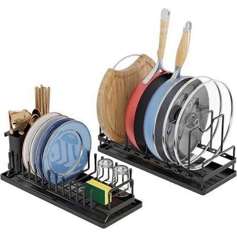 Égouttoir à vaisselle en acier inoxydable avec support de rangement pour casseroles et poêles (1/5)