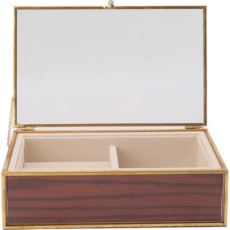Jewelry Box Minimalist Portable Transparent Glass Lid Soft Fleece Lining Travel Jewlery Case Organizer with Gold Frame