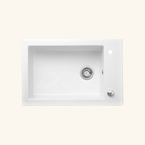 Cuisissimo – Évier céramique blanc 1 bac 760x500 mm – Encastrable sans égouttoir – Vidage automatique inclus – Pour meuble sous évier 80 cm (1/3)