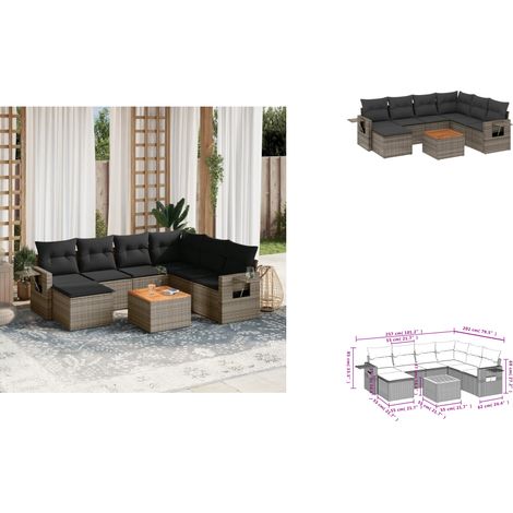 Salon de jardin 8 pcs avec coussins gris résine tressée - Ensemble Salon De Jardin - Salon De Jardin Extérieur - Meuble De Jardin - Résine Tressée - Rotin Synthétique (1/3)
