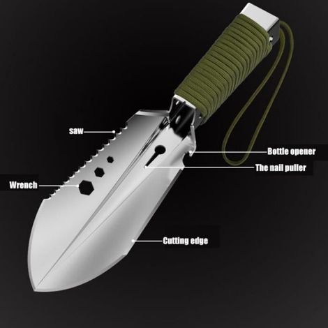 Pelle,Pelle de jardin polyvalente avec dent de scie et clé hexagonale, outil de creusement Portable pour pelouse de - Type Argent (1/4)