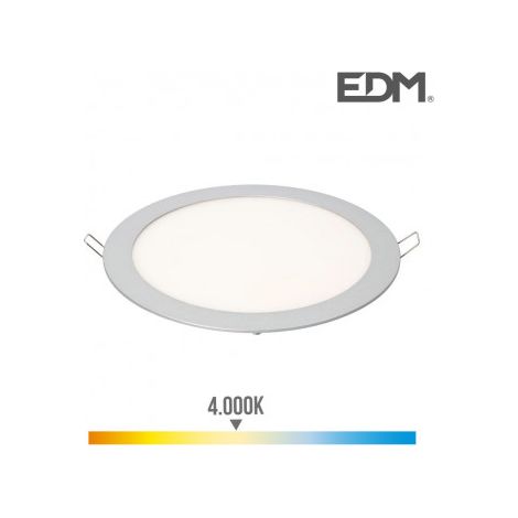 Downlight LED empotrable, redondo, 20W, luz día, 4000K, 1500lm, cromado  EDM Ø 22.5cm 31573
