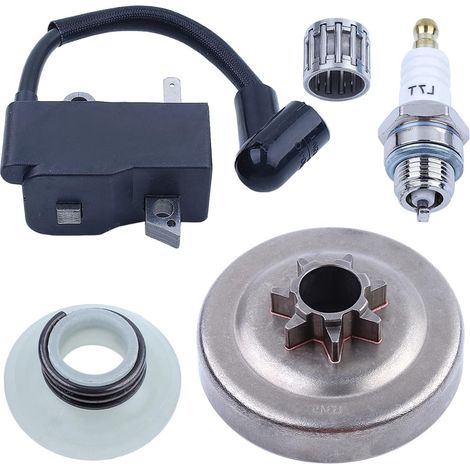 Kit bobine d'allumage et tambour d'embrayage pour Husqvarna 445 450 pour tronçonneuse, pignon à vis sans fin, roulement, tambour d'embrayage .325" 7T, bobine d'allumage, pignon à vis sans fin, rouleme (1/5)