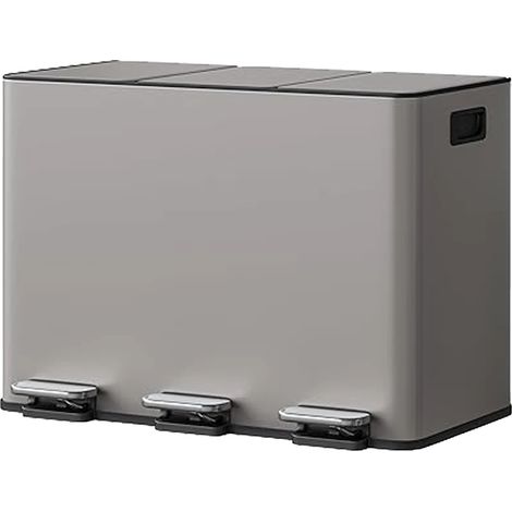 Poubelle, Acier Inoxydable, Design à 3 Compartiments, gris (1/2)