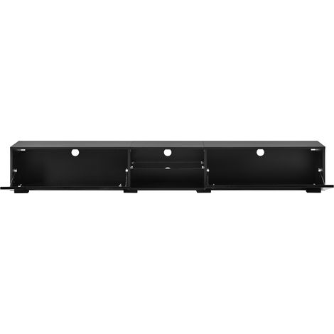 Mueble para TV negro de 200 cm con puertas alto brillo, LED multicolor y estante transparente HOMVRA (1/5)
