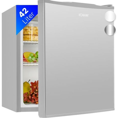 Bomann® KB 7346 inox Mini Fridge 42 L Net Capacity, Drinks Fridge Small for Office, Camping and Gaming, Small Fridge Quiet 39 dB, Mini Bar with Interchangeable Door Hinge, 51 x 45 x 45 cm