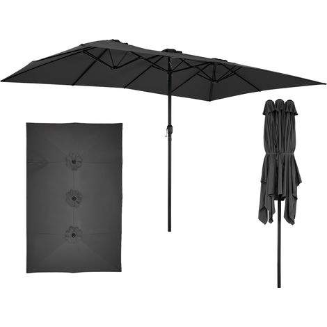 Parasol de Jardin Double, Parasol Double Rectangulaire Extérieur, 430 x 276 x 260 CM, Ouverture Fermeture Manivelle, 12 Baleines, Gris (1/5)