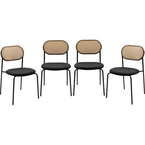 Set di 4 sedie in rattan intrecciato con struttura in metallo, 47 cm - MOZART