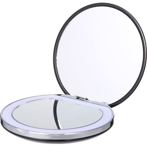 Mini miroir de maquillage pliable à LED avec lumière rechargeable, portable, grossissant x1/x3, compact (1/5)