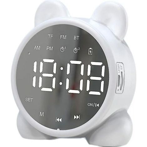 Horloge Numérique Enfant Miroir Bluetooth - Mignon Design Chat - Réveil Digital