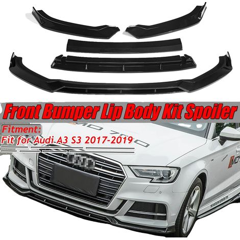 Spoiler delantero, polipropileno de alta calidad, dimensiones con una variación de 1 a 3 cm, compatible con Audi A3 S-line / S3 2017-2019, montaje mediante tornillos, colocación en la parte inferior d (1/5)