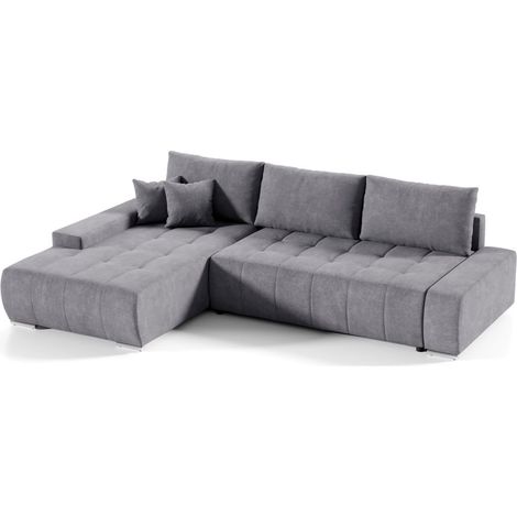 Ecksofa Sofa mit Schlaffunktion VOGAR Stoff Aston Dunkelgrau Ottomane Links (1/4)