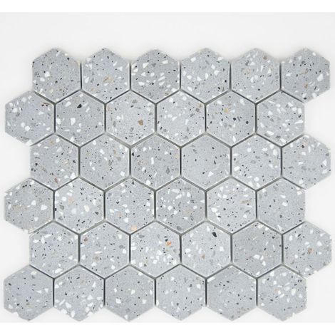 MOSAIQUE HEXAGONE TERRAZZO DARK GREY 1 PLAQUE 30,5 x 30,5 CM (1/5)