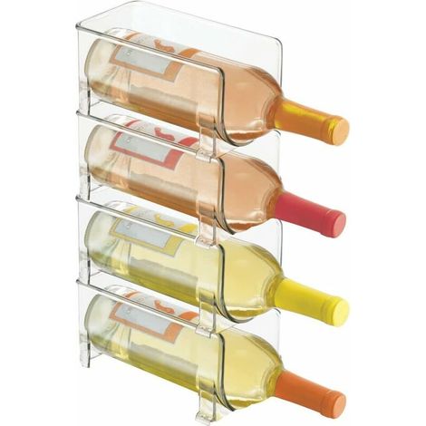 Flaschenregal (4er-Set) – Stapelbares Weinregal aus Kunststoff für 1 Flasche Wein oder andere Getränke – Modernes Weinregal für insgesamt bis zu 4 Flaschen – Durchsichtig (1/5)