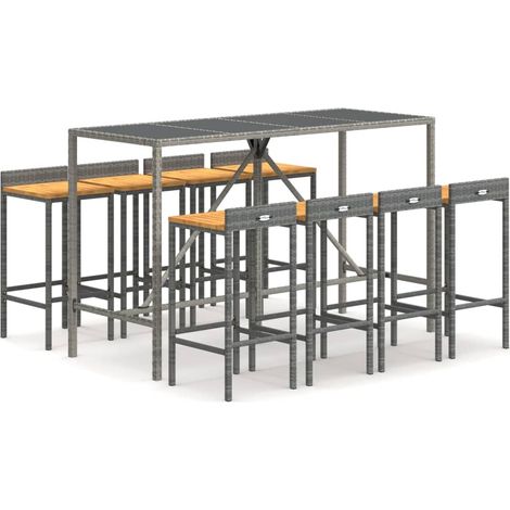 Maison Exclusive - Set Bar Giardino 9pz Grigio Polyrattan e Legno Massello Acacia