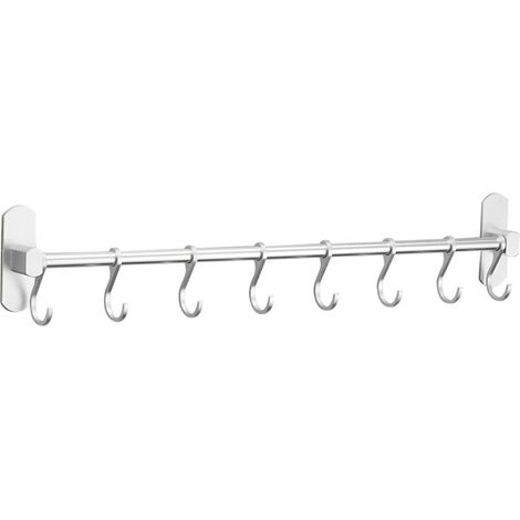 Étagère à crochets Wangel pour ustensiles de cuisine, 7 crochets, fixation sans perçage, colle brevetée et auto-adhésive, aluminium, finition mate (1/5)