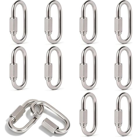 10 x 304 Edelstahl-Schraubkarabiner mit M5-Schnellverschluss, Sicherheitskarabiner mit einer Tragfähigkeit von 294 kg für Schaukeln, Fitness und Klettern (1/5)