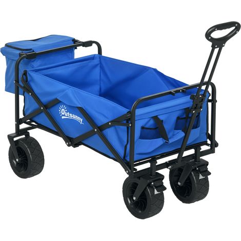 110-Liter-Gartenwagen mit Teleskopgriff und 15-Liter-Kühltasche aus Stahl und Stoff, Blau