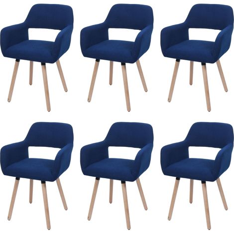 6er-Set Esszimmerstuhl HHG-878 II, Stuhl Küchenstuhl Polsterstuhl, Holz Stoff/Textil Cord (400g/m²) MVG blau (1/5)