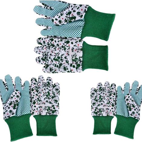 Lot de 3 paires de gants de jardinage antidérapants pour enfants (garçons et filles), style 1. (1/5)