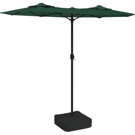 Parasol de jardin double tête avec LED extérieur 316 x 145 cm ambiance cosy mécanisme à manivelle en polyester vert (1/5)