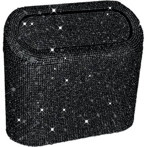 Poubelle incrustée de diamants montée sur voiture, seau de rangement pour voiture, sac de rangement pour voiture suspendu, mini poubelle créative incrustée de diamants avec couvercle