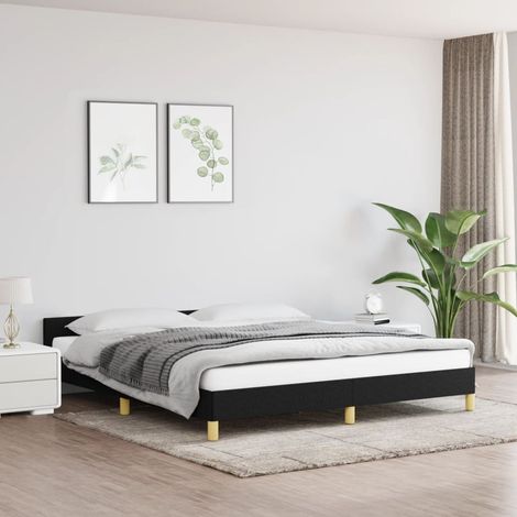Lit double pour adulte avec tête de lit - Cadre de lit Noir 160x200 cm Tissu BV770202 - BonneVie (1/5)