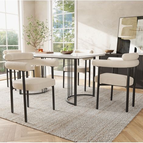 Lot de 4 chaises de salle à manger beige en tissu effet suédé, structure métal HAVRYA (1/5)