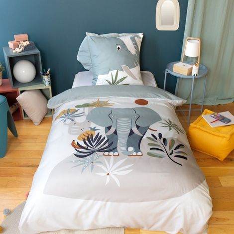 Housse de couette enfant 140x200 + 1 taie Eléphant