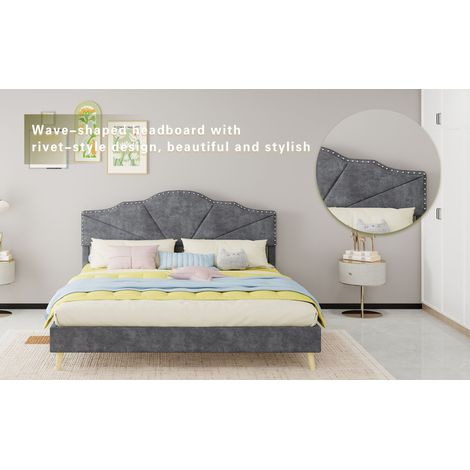 Lit doux minimaliste moderne, tête de lit confortable et douce, 160200CM, gris, meuble de chambre multifonction, cadre de lit coffre bas sans vérin, matelas non inclus. (1/5)