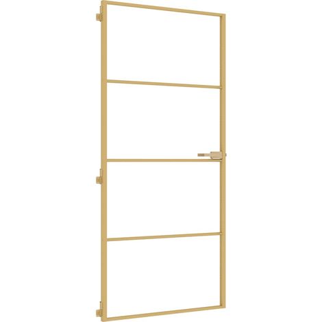 vidaXL Puerta de interior dorada vidrio templado y aluminio 93x201,5cm (1/2)