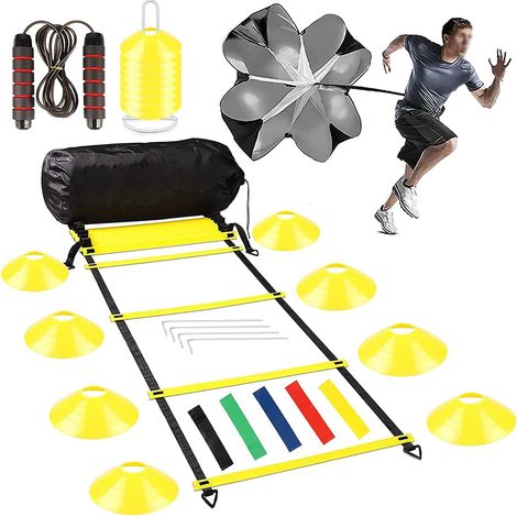 Football Training Kit for Children, Ladder Football Training, Agility Speed Football Accessories – 1 8m Rhythm Football, 1 Parachute, 16 Cones, 4 Poles, 1 Jump Rope (1/5)