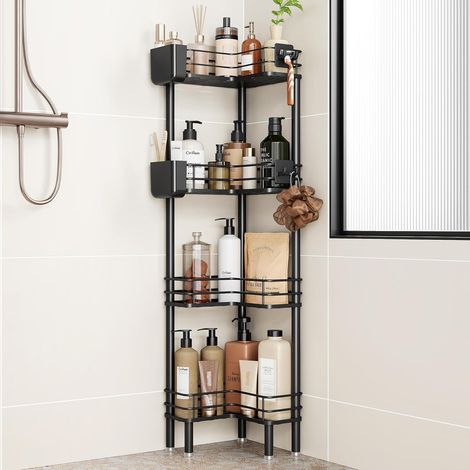 Lot de 4 étagères de Douche sur Pied, en Acier, pour Salle de Bain, Noires