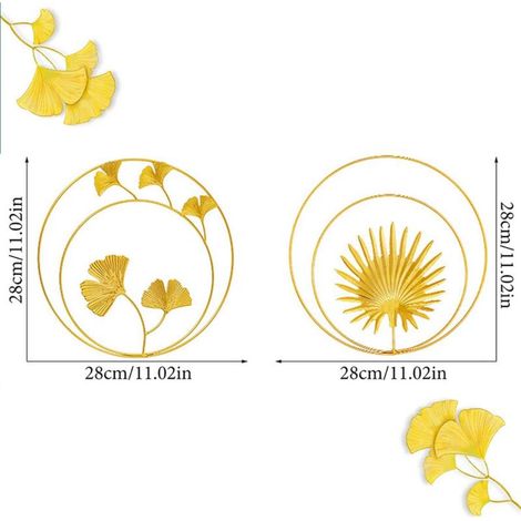 MOONSTARS 2 Pcs Décoration Murale en Métal Feuilles Fer Ginkgo Feuilles Décoration et Paume Murale Décoration Décoration Murale Ronde en Métal pour Balcon, Couloir, Chambre (1/4)