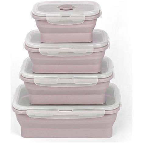 Set mit 4 faltbaren Silikon-Bento-Boxen, Lebensmittelaufbewahrungsbehälter mit Deckel, mikrowellen- und gefriergeeignet (1/5)