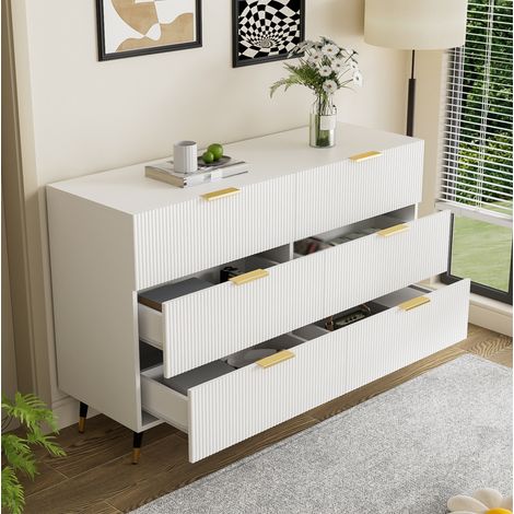 meuble rangement buffet 6 tiroirs 120 cm blanc OKMYHOME (1/5)