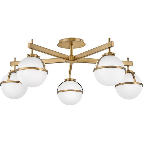 Elstead Hollis Lampada da soffitto a semi-incasso a 5 luci multibraccio, ottone Heritage IP44 (1/5)